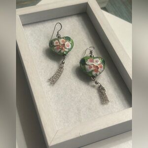 Cloisonné Style Heart Earrings For Pierced Ears